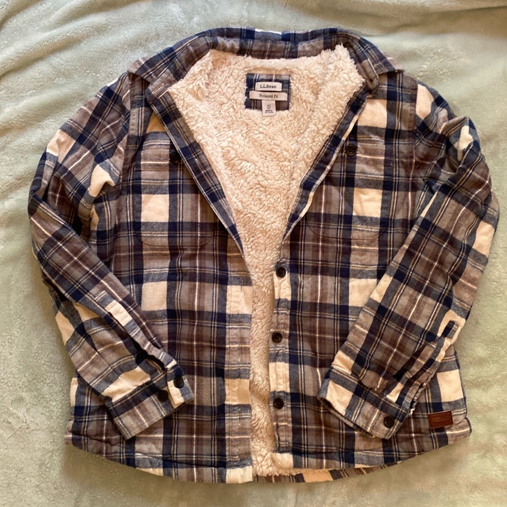 LL Bean Sherpa-Lined Plaid Jacket